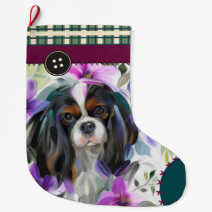 Tricolor Cavalier Christmas Stocking   chequered
