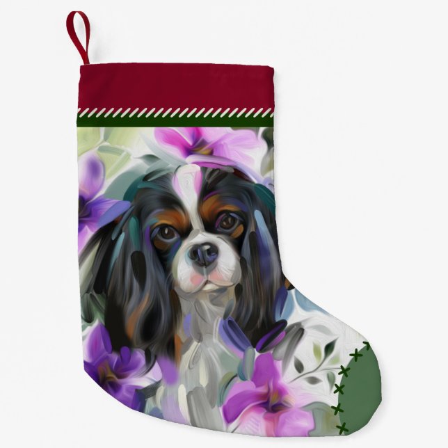Tricolor Cavalier Christmas Stocking red green (Front)