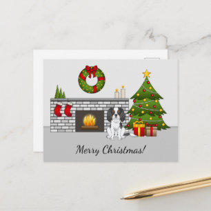 Tricolor Cavalier Dog In A Christmas Room & Text Postcard