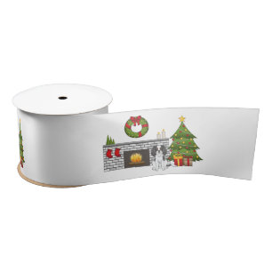 Tricolor Cavalier Dog In A Festive Christmas Room Satin Ribbon