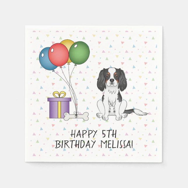 Tricolor Cavalier King Charles Spaniel - Birthday Napkin (Front)
