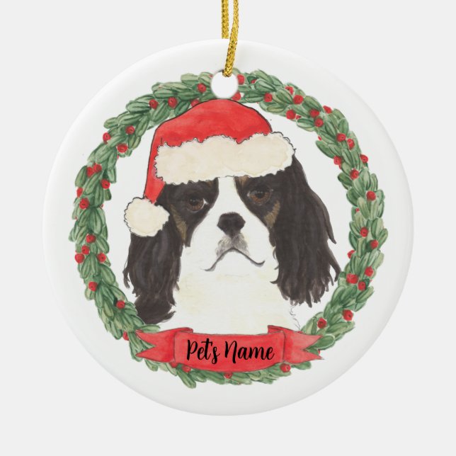 Tricolor Cavalier King Charles Spaniel Ceramic Ornament (Front)