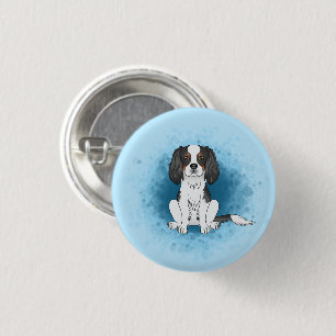 Tricolor Cavalier King Charles Spaniel Dog On Blue 1 Inch Round Button