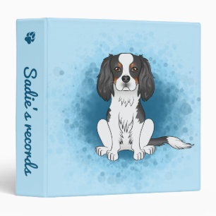 Tricolor Cavalier King Charles Spaniel Dog On Blue Binder