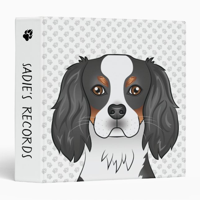 Tricolor Cavalier King Charles Spaniel Dog & Paws Binder (Front/Spine)