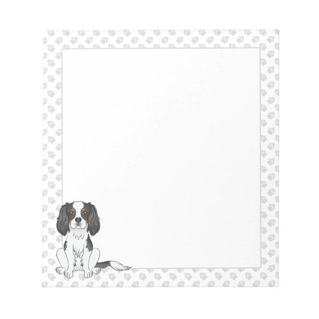 Tricolor Cavalier King Charles Spaniel Dog & Paws Notepad (Front)