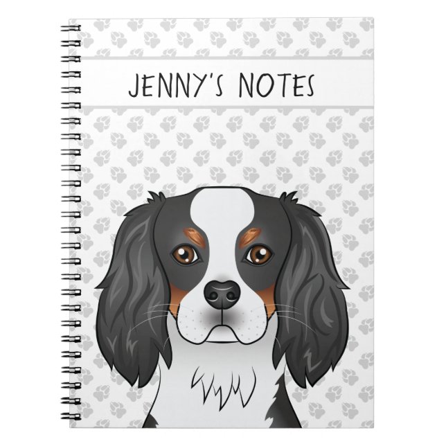 Tricolor Cavalier King Charles Spaniel Dog & Text Notebook (Front)