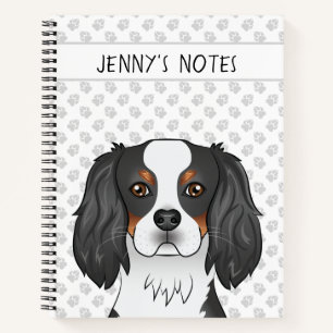 Tricolor Cavalier King Charles Spaniel Head & Text Notebook