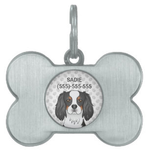 Tricolor Cavalier King Charles Spaniel Head & Text Pet ID Tag