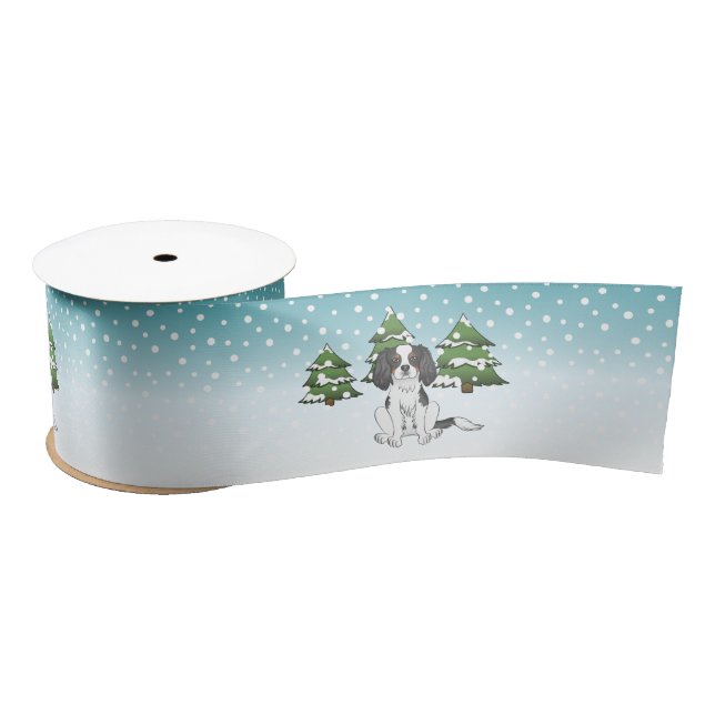 Tricolor Cavalier King Charles Spaniel In Winter Satin Ribbon (Spool)