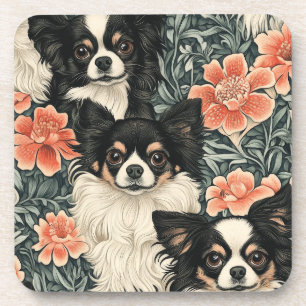 Tricolor Chihuahuas William Morris Style Floral Coaster