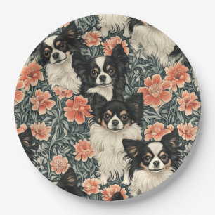 Tricolor Chihuahuas William Morris Style Floral Paper Plate