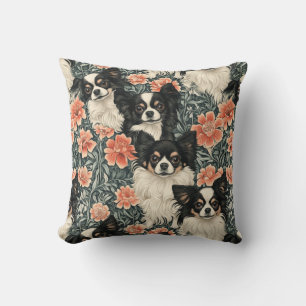 Tricolor Chihuahuas William Morris Style Floral Throw Pillow