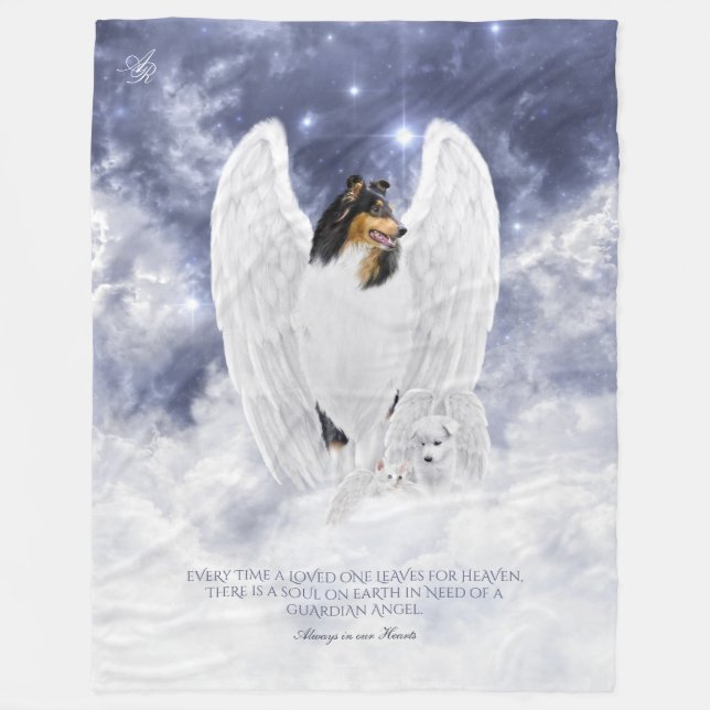 Tricolor Collie Angel & Cherubim, Starry Heaven - Fleece Blanket (Front)