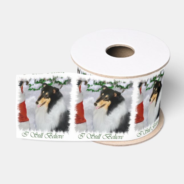 Tricolor Collie Meets Santa Christmas Grosgrain Ribbon (Spool)
