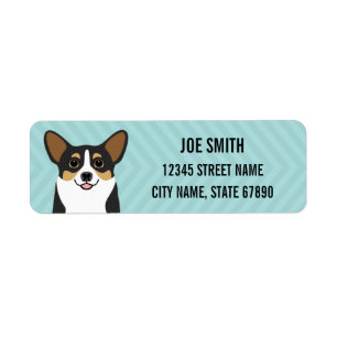 Tricolor Corgi Dog Blue Return Address Label