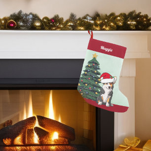 Tricolor Corgi Santa Christmas Tree Cute Custom Small Christmas Stocking
