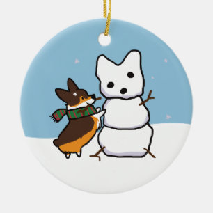 Tricolor Corgi Snowman Ornament   CorgiThings