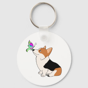 Tricolor Corgi with Butterfly Keychain