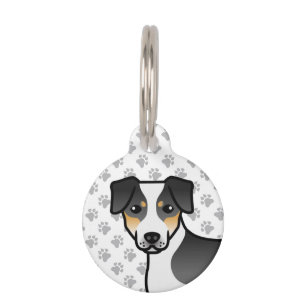 Tricolor Danish-Swedish Farmdog Cartoon Dog Head Pet Tag