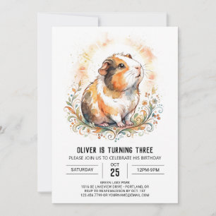 Tricolor Guinea Pig Birthday Invitation