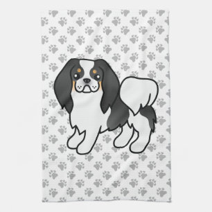 Tricolor Japanese Chin Cartoon Dog & Paws Kitchen Towel