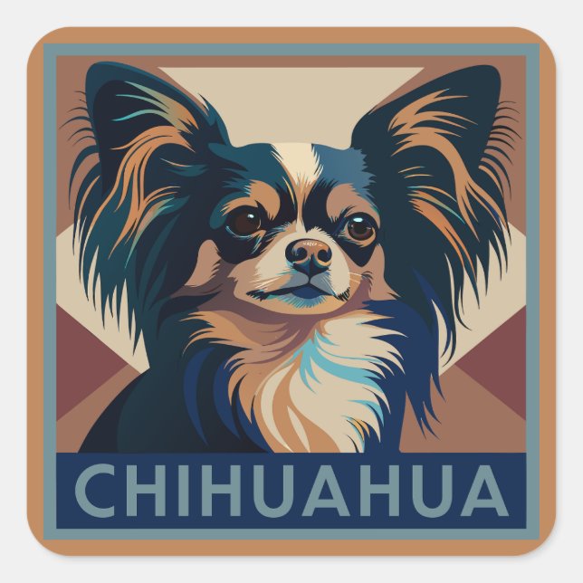 Tricolor Long Haired Chihuahua Square Sticker (Front)