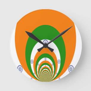 Tricolor of a very deep saffron, white GREEN Round Clock