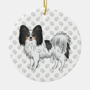 Tricolor Papillon Cute And Happy Dog With Paws Ceramic Ornament