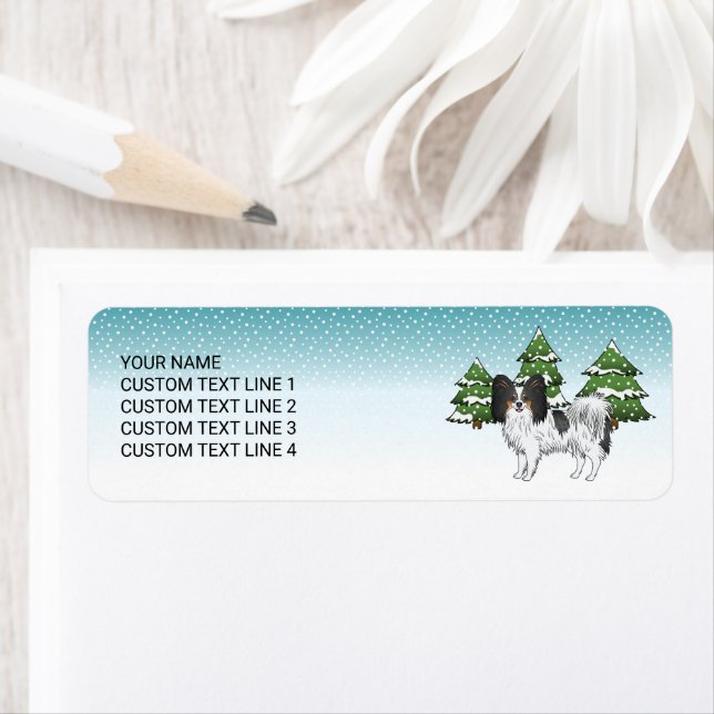 Tricolor Papillon Cute Dog In A Winter Forest (Insitu)