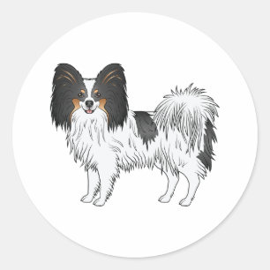Tricolor Papillon Dog Standing With A Happy Face Classic Round Sticker