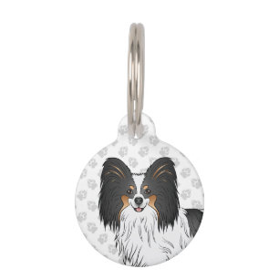 Tricolor Papillon Happy Cartoon Dog Head And Paws Pet Tag