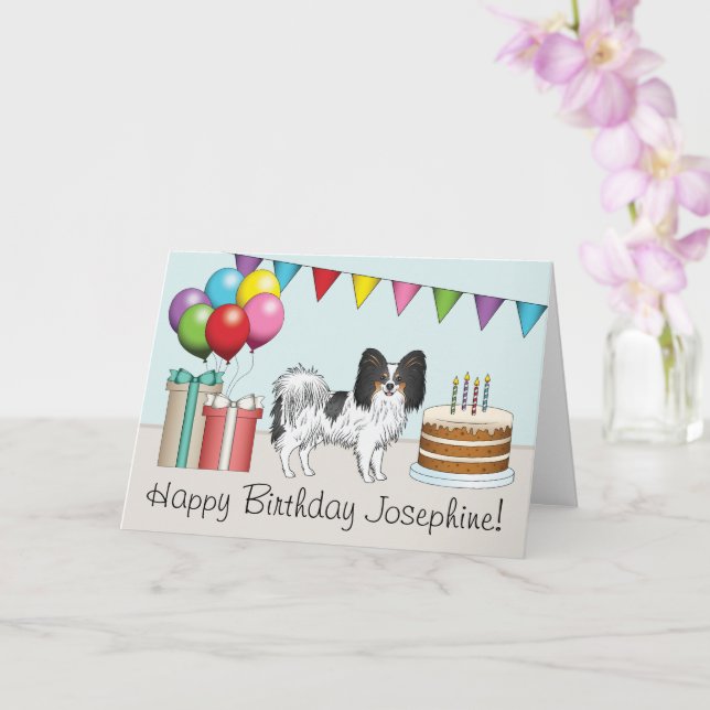 Tricolor Papillon Happy Dog Colourful Birthday Card (Orchid)