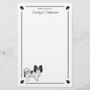 Tricolor Papillon Happy Dog With Paws And Text Stationery