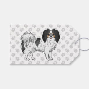 Tricolor Phalène Cute Cartoon Dog With Grey Paws Gift Tags