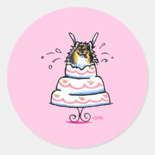 Tricolor Pomeranian Cake Trick Classic Round Sticker