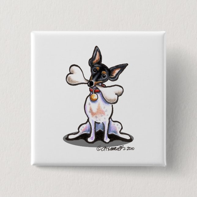Tricolor Rat Terrier Big Bone 2 Inch Square Button (Front)