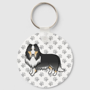 Tricolor Rough Collie Cute Cartoon Dog Keychain