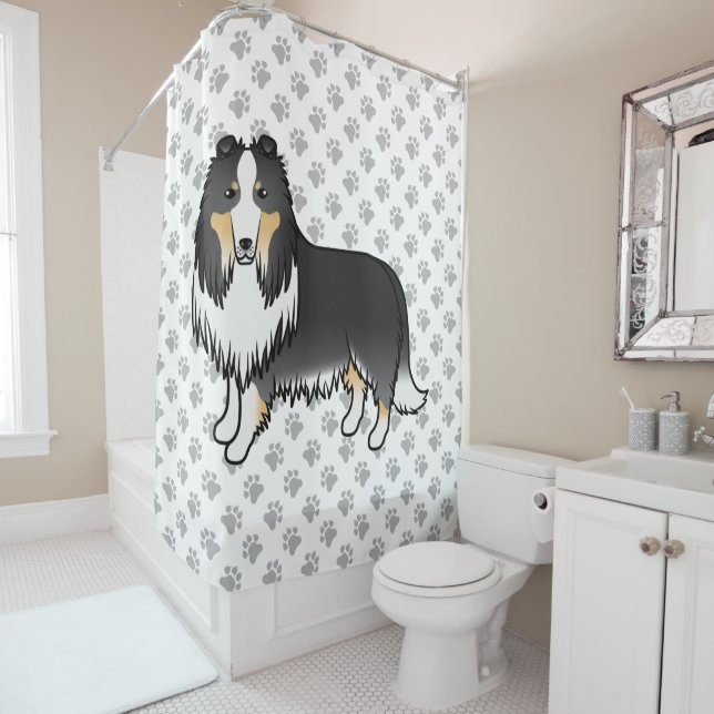 Tricolor Rough Collie Cute Cartoon Dog & Paws (In Situ)