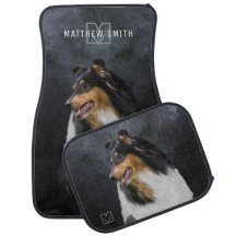 Tricolor Rough Collie Dog Portrait on Black -