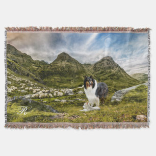 Tricolor Scotch Collie in Highlands - Personalized Throw Blanket