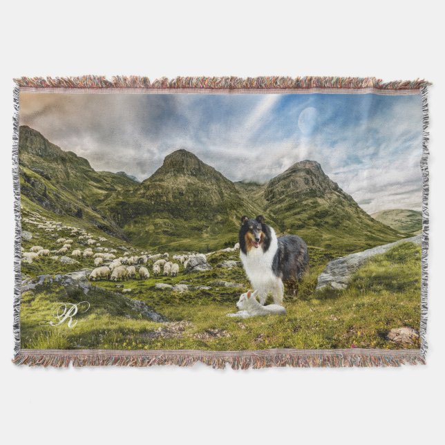 Tricolor Scotch Collie in Highlands - Personalized Throw Blanket (Front)