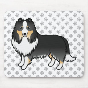 Tricolor Shetland Sheepdog Cartoon Dog & Paws Mouse Pad