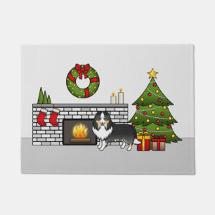 Tricolor Shetland Sheepdog Dog In A Christmas Room Doormat