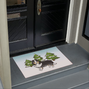 Tricolor Shetland Sheepdog In A Winter Forest Doormat