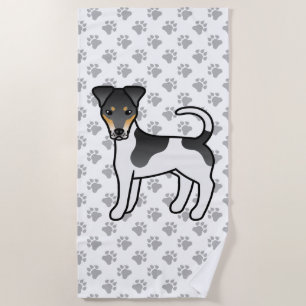 Tricolor Smooth Fox Terrier Cute Cartoon Dog Beach Towel