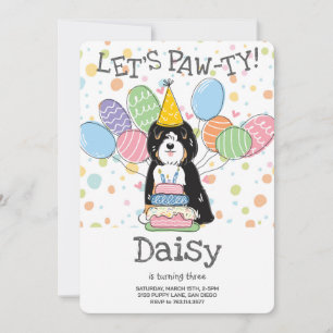 Tricolor Tibetan Terrier Dog Birthday Party Invitation