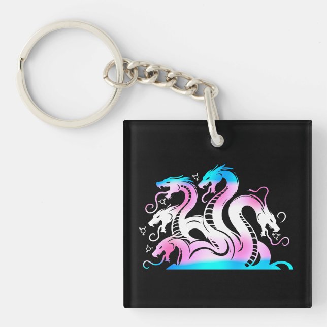 Tricolor Trans/All Genders Accepted Pride Hydra Keychain (Front)