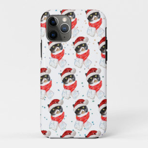 Tricolored Cat Christmas Watercolor with Scarf iPhone 11 Pro Case