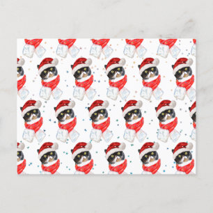 Tricolored Cat Christmas Watercolor with Scarf Holiday Postcard